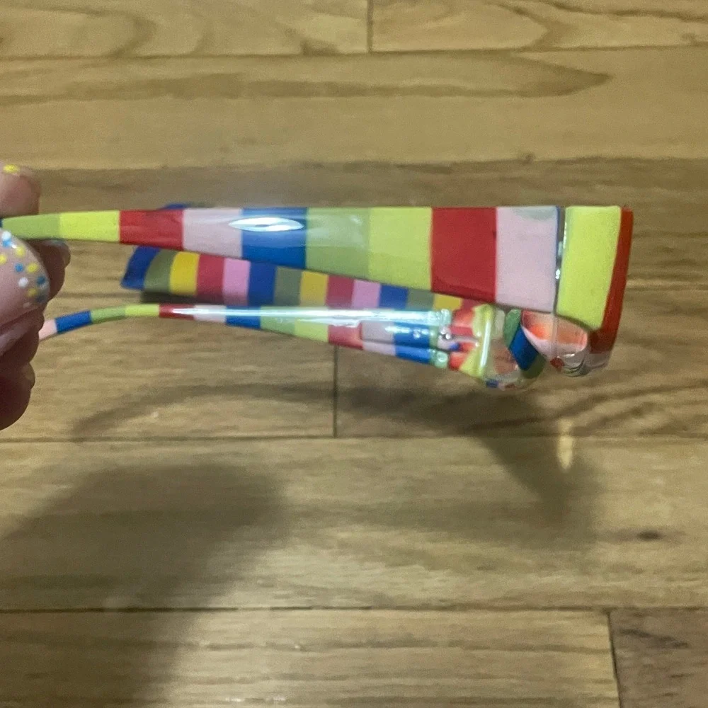 Multicolor Striped Reading Glasses +3.00 Rectangular Rainbow Readers with Case